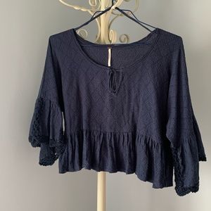 Free People Tie Front Batwing Sleeve Shirt